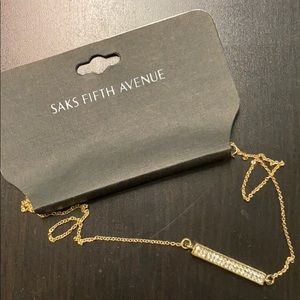Saks 5th Avenue Gld Diamond Block Pendant Necklace